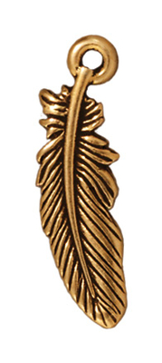 23mm Antique Gold Feather Charm | TierraCast Lead-free Pewter Base Metal Charms