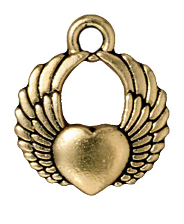 15mm Antique Gold Winged Heart Charm | TierraCast Lead-free Pewter Base Metal Charms