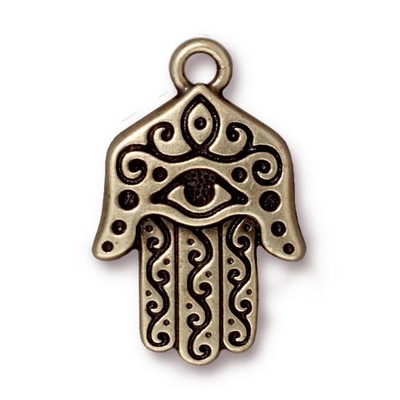 Antique Brass Hamsa Charm Pendant | Lead-free Pewter Base Metal Charms