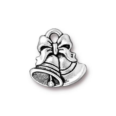 16 x 16.5mm Antique Silver Christmas Bells Charm | TierraCast Lead-free Pewter Base Metal Christmas Charms