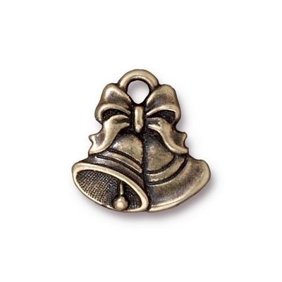 16 x 16.5mm Antique Brass Christmas Bells Charm | TierraCast Lead-free Pewter Base Metal Christmas Charms