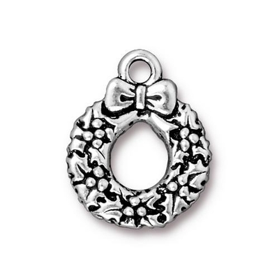 17 x 20mm Antique Silver Wreath Charm | TierraCast Lead-free Pewter Base Metal Christmas Charms