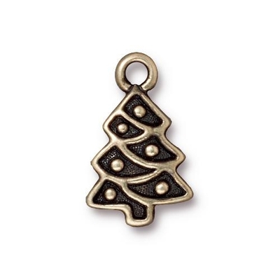 12 x 20mm Antique Brass Christmas Tree Charm | TierraCast Lead-free Pewter Base Metal Christmas Charms