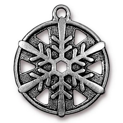 24 x 28mm 1 Inch Antique Silver Snowflake Charm | TierraCast Lead-free Pewter Base Metal Christmas Charms