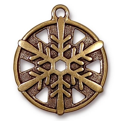 24 x 28mm 1 Inch Antique Gold Snowflake Charm | TierraCast Lead-free Pewter Base Metal Christmas Charms