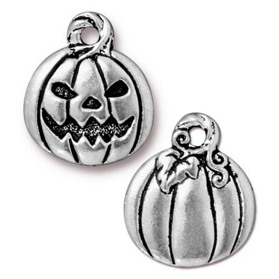 Pumpkin Jack o' Lantern Charm - Antique Silver Finish | TierraCast Lead-free Pewter Base Metal Halloween Charms