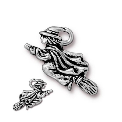 Witch Charm - Antique Silver Finish | TierraCast Lead-free Pewter Base Metal Halloween Charms