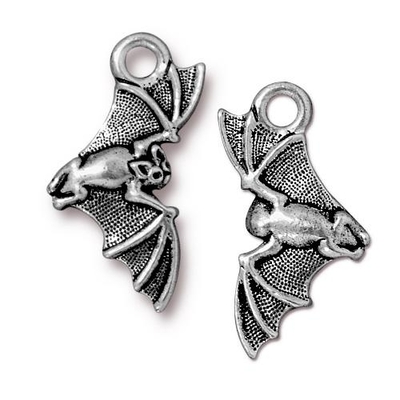 Bat Charm - Antique Silver Finish | TierraCast Lead-free Pewter Base Metal Halloween Charms