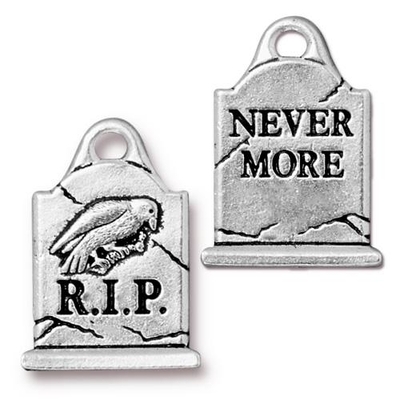 Gravestone Charm - R.I.P. and Nevermore - Antique Silver Finish | TierraCast Lead-free Pewter Base Metal Halloween Charms