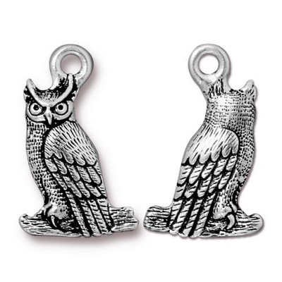 Owl Charm - Antique Silver Finish | TierraCast Lead-free Pewter Base Metal Halloween Charms
