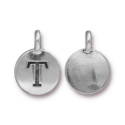 11.6 x 16.6mm Antique Silver Letter T Charm | TierraCast Lead-free Pewter Base Metal Alphabet Charms