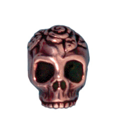 Metal Skull with Rose Beads and Spacers - Antique Copper Finish