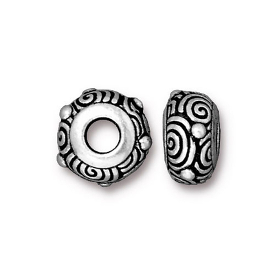 Metal Large Hole Spiral Rondell Beads and Spacers - Antique Silver Finish