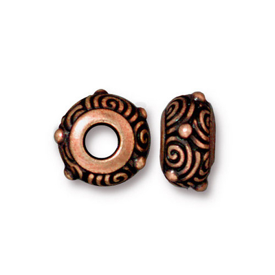 Metal Large Hole Spiral Rondell Beads and Spacers - Antique Copper Finish