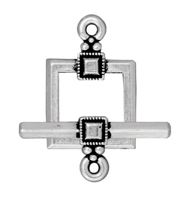 TierraCast 12mm Deco Square Toggle Clasp - Antique Silver Finish - 5 Pack | Lead Free Pewter Base Metal Jewelry Clasps | Findings