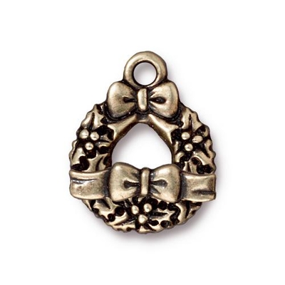 TierraCast 17 x 21mm Wreath and Bow Toggle Clasp - Antique Brass Finish | Lead Free Pewter Base Metal Jewelry Clasps | Findings