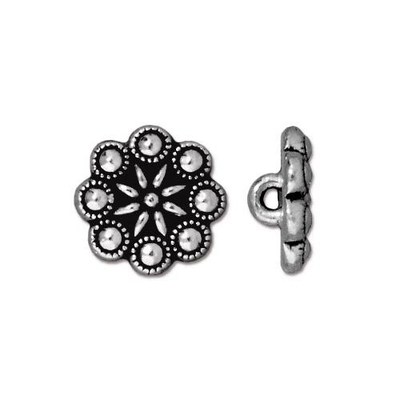 12.25mm Antique Silver Czech Rosette Button | TierraCast Lead-free Pewter Base Metal Buttons for Crafts and Making Jewelry