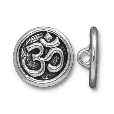 17mm Antique Silver Om Button | TierraCast Lead-free Pewter Base Metal Buttons for Crafts and Making Jewelry