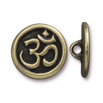 17mm Antique Brass Om Button | TierraCast Lead-free Pewter Base Metal Buttons for Crafts and Making Jewelry