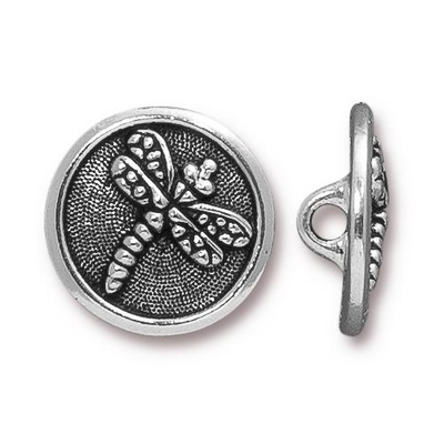 17mm Antique Silver Dragonfly Button | TierraCast Lead-free Pewter Base Metal Buttons for Crafts and Making Jewelry