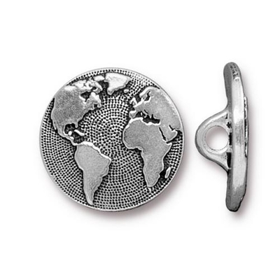 17mm Antique Silver Earth Button | TierraCast Lead-free Pewter Base Metal Buttons for Crafts and Making Jewelry