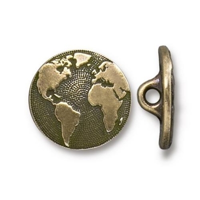 17mm Antique Brass Earth Button | TierraCast Lead-free Pewter Base Metal Buttons for Crafts and Making Jewelry