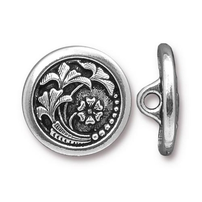 17mm Antique Silver Czech Flower Button | TierraCast Lead-free Pewter Base Metal Buttons for Crafts and Making Jewelry