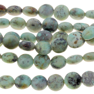African Turquoise 8mm puffy coin blue green with spots | Gemstone Beads
