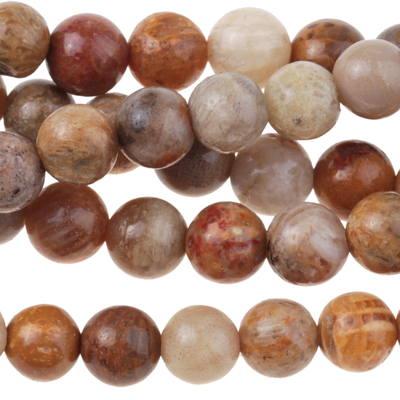 Fossil Coral 6mm round tan, gray. brown | Gemstone Beads