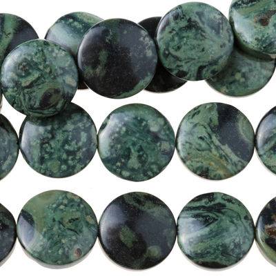 Kambaba Jasper 12mm coin dark green | Gemstone Beads