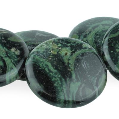 Kambaba Jasper 30mm coin dark green | Gemstone Beads
