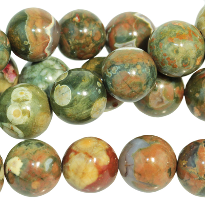 Rhyolite 10mm round Muted greens. | Gemstone Beads