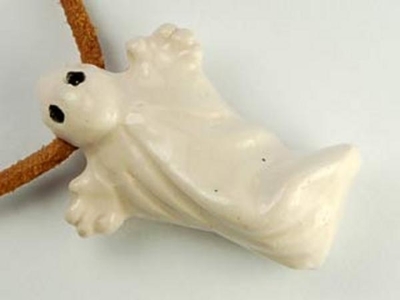29 x 19mm White Ghost Hand-painted Clay Halloween Bead | Natural Beads