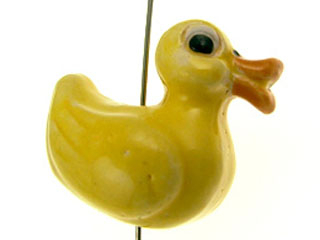 18 x 19mm Yellow Rubber Duck Hand-painted Clay Bead | Natural Beads