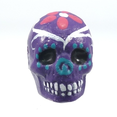 16 x 22mm Sugar Skull Hand-painted Clay Bead - Dark Purple | Day of th Dead Skull Bead | Natural Beads