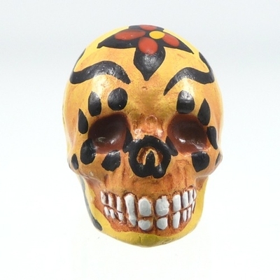 16 x 22mm Sugar Skull Hand-painted Clay Bead - Yellow | Day of th Dead Skull Bead | Natural Beads