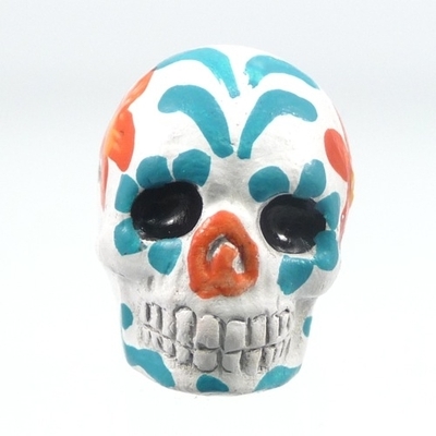 16 x 22mm Sugar Skull Hand-painted Clay Bead - White | Day of th Dead Skull Bead | Natural Beads