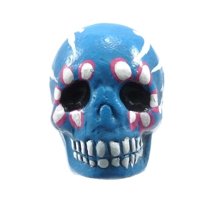 16 x 22mm Sugar Skull Hand-painted Clay Bead - Blue | Day of th Dead Skull Bead | Natural Beads