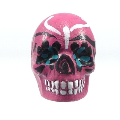 16 x 22mm Sugar Skull Hand-painted Clay Bead - Pink | Day of th Dead Skull Bead | Natural Beads
