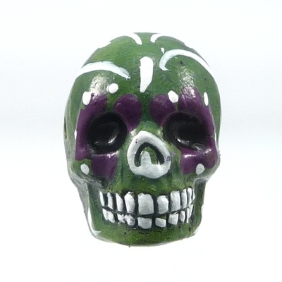 16 x 22mm Sugar Skull Hand-painted Clay Bead - Green | Day of th Dead Skull Bead | Natural Beads