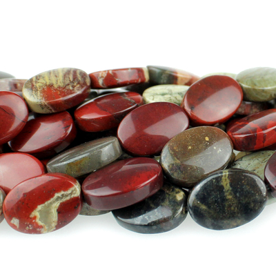 10 x 14mm Oval Apple Jasper Beads - Rich Red with Yellow | Natural Semiprecious Gemstone