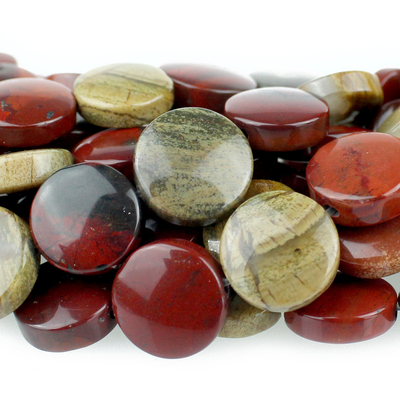 12mm Coin Apple Jasper Beads - Rich Red with Yellow | Natural Semiprecious Gemstone