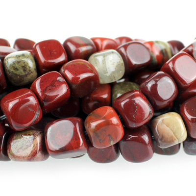 7mm Cube Apple Jasper Beads - Rich Red with Yellow | Natural Semiprecious Gemstone