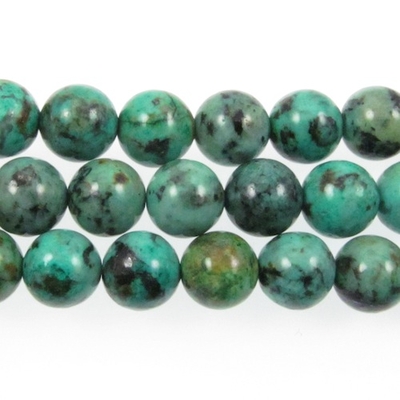 10mm Round African Turquoise Stone Bead - Blue Green with Spots | Natural Semiprecious Jasper Gemstone