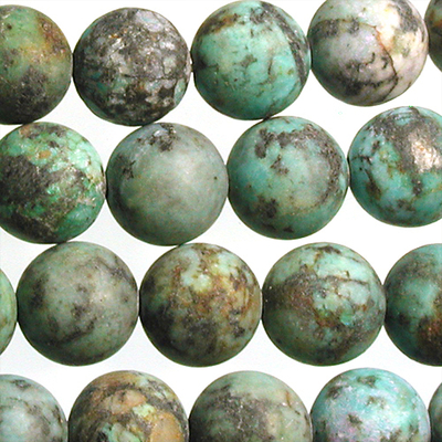 10mm Round African Turquoise Matte Stone Bead - Blue Green with Spots | Natural Semiprecious Jasper Gemstone