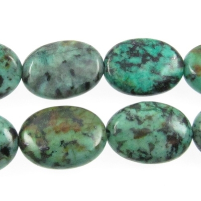 10 x 14mm Oval African Turquoise Stone Bead - Blue Green with Spots | Natural Semiprecious Jasper Gemstone