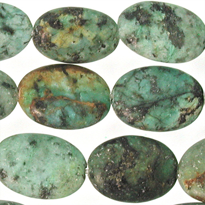 10 x 14mm Oval African Turquoise Matte Stone Bead - Blue Green with Spots | Natural Semiprecious Jasper Gemstone