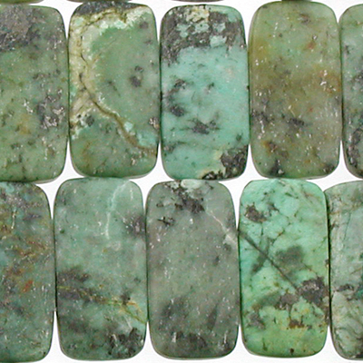 10 x 20mm Double Drill African Turquoise Matte Stone Bead - Blue Green with Spots | Natural Semiprecious Jasper Gemstone