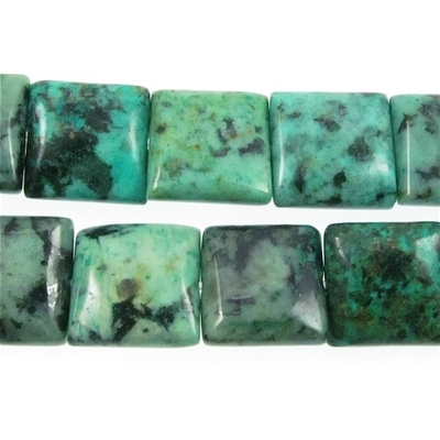 12mm Square African Turquoise Stone Bead - Blue Green with Spots | Natural Semiprecious Jasper Gemstone
