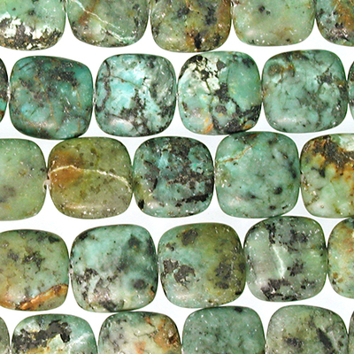 12mm Square African Turquoise Matte Stone Bead - Blue Green with Spots | Natural Semiprecious Jasper Gemstone